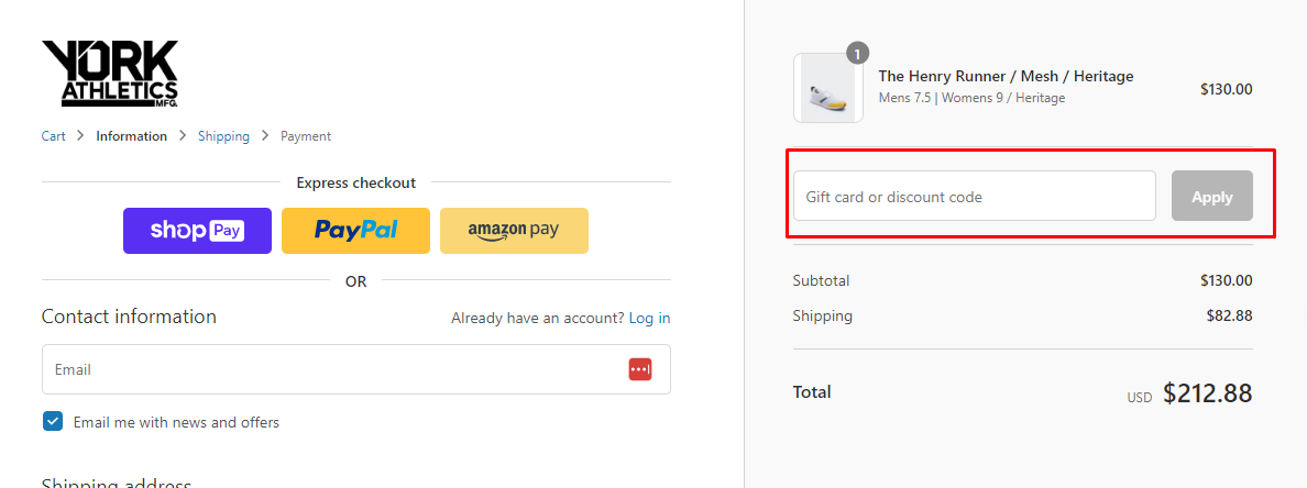 How do I use my YORK Athletics discount code?