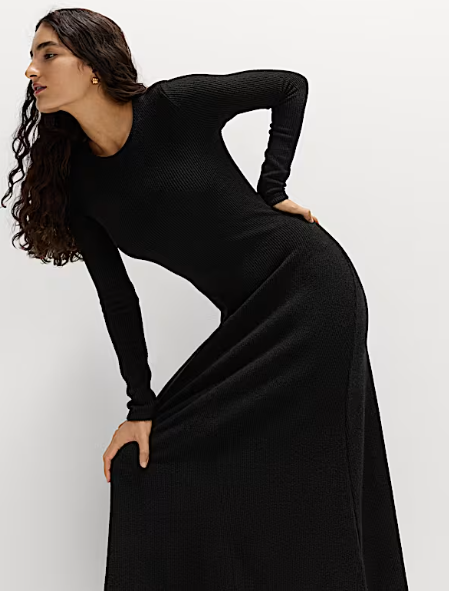 Women's knitwear (NZ): A model in the M&S Knitted Crew Neck Midi Column Dress