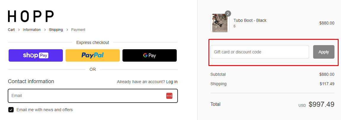 How do I use my HOPP discount code?