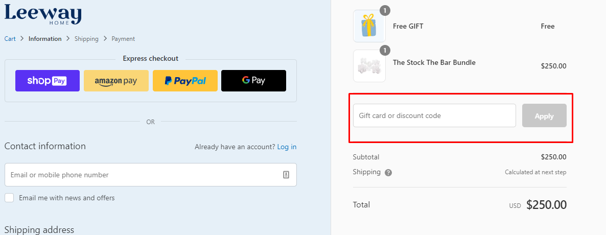 How do I use my Leeway Discount code?