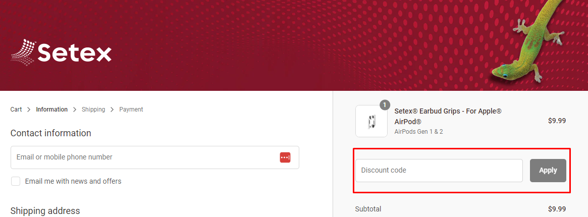 How do I use my Setex discount code?