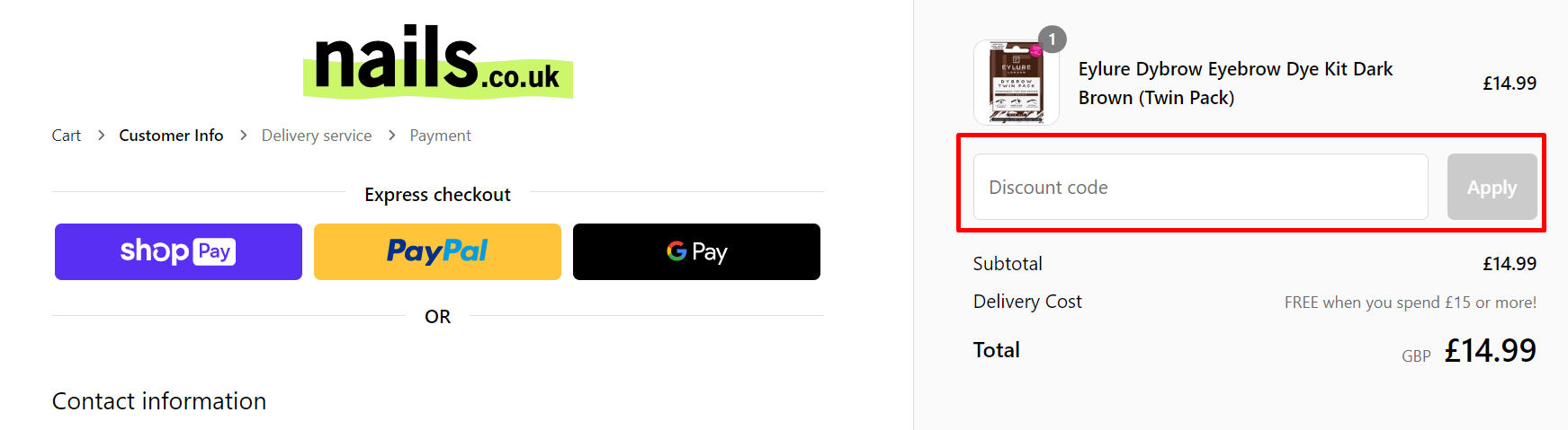 How do I use my Nails discount code?