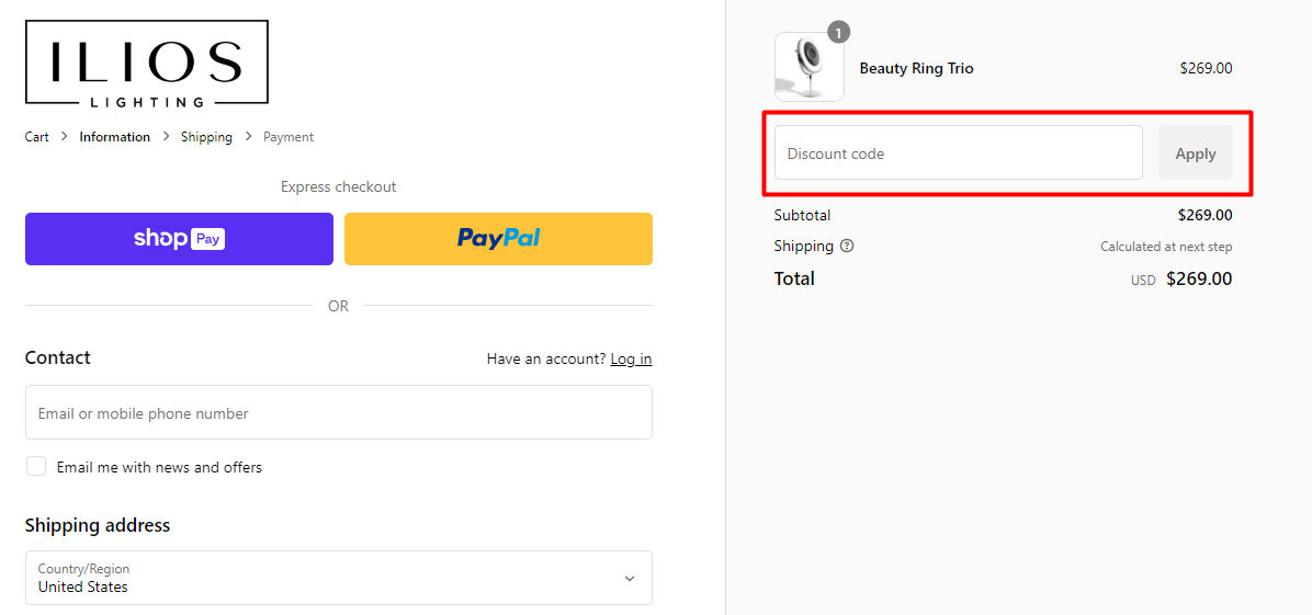 How do I use my Ilios Lighting discount code?