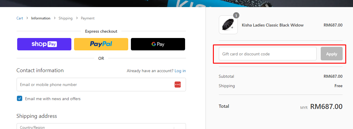 How do I use my Kisha discount code?