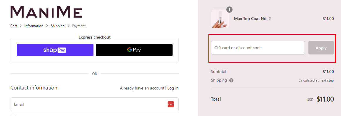 How do I use my ManiMe discount code?