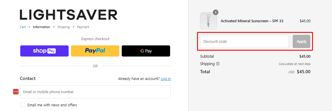How do I use my LIGHTSAVER discount code?