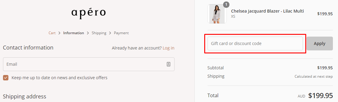 How do I use my Apero Label discount code?