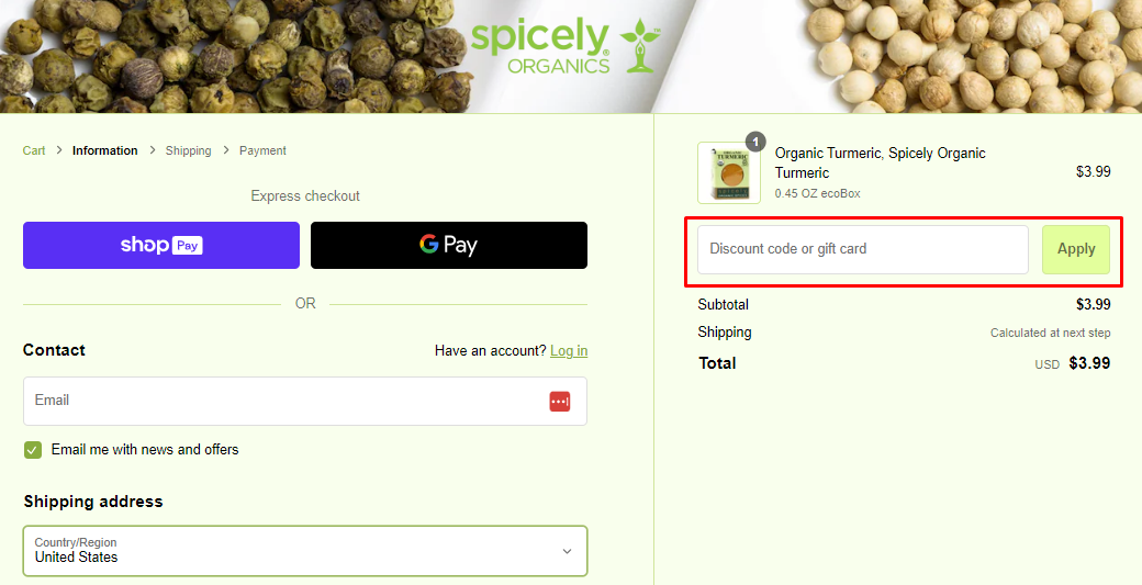 How do I use my Spicely Organics discount code?