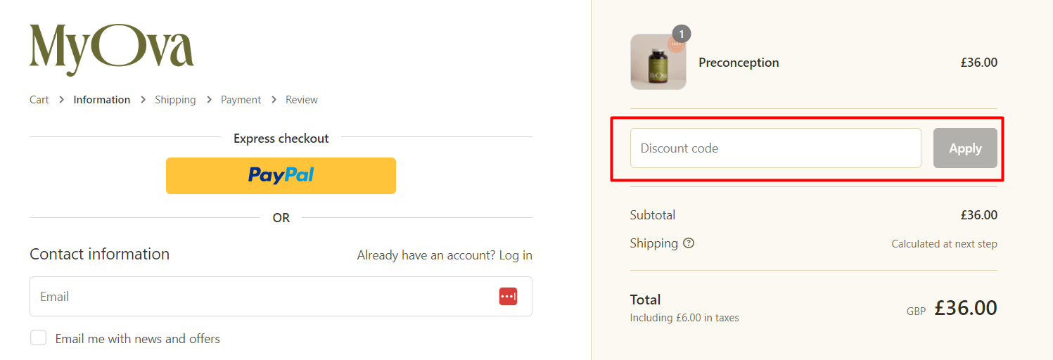 How do I use my MyOva discount code?