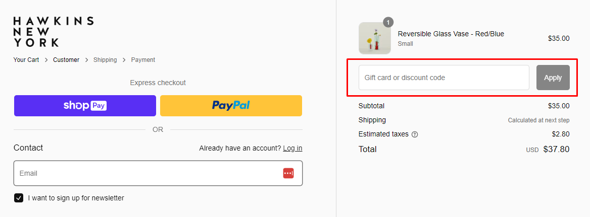 How do I use my Hawkins New York discount code?