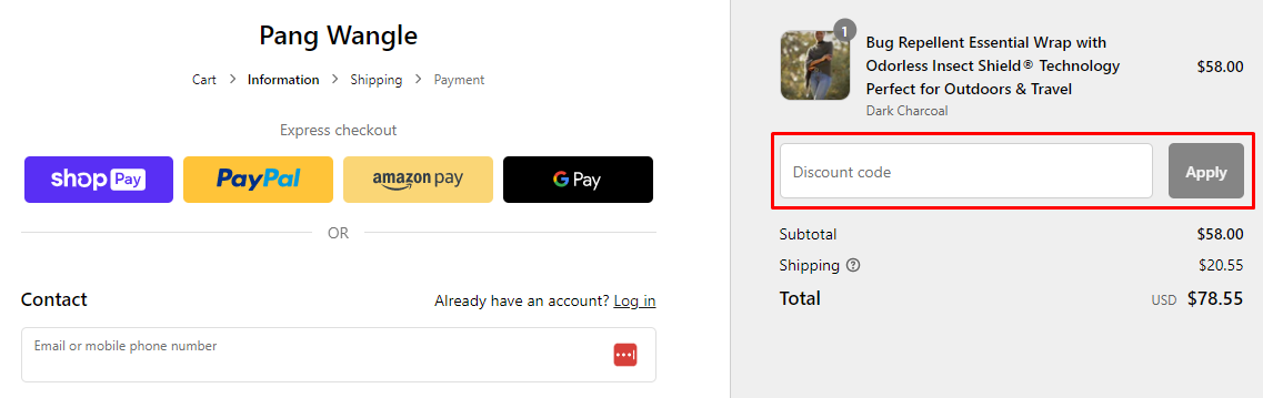 How do I use my Pang Wangle discount code?