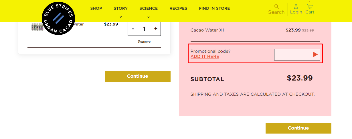 How do I use my Blue Stripes Urban Cacao promo code?