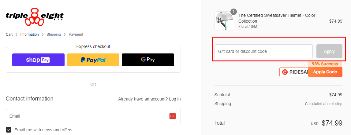 How do I use my Triple Eight discount code?