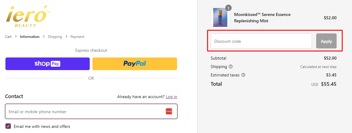 How do I use my ieró Beauty discount code?