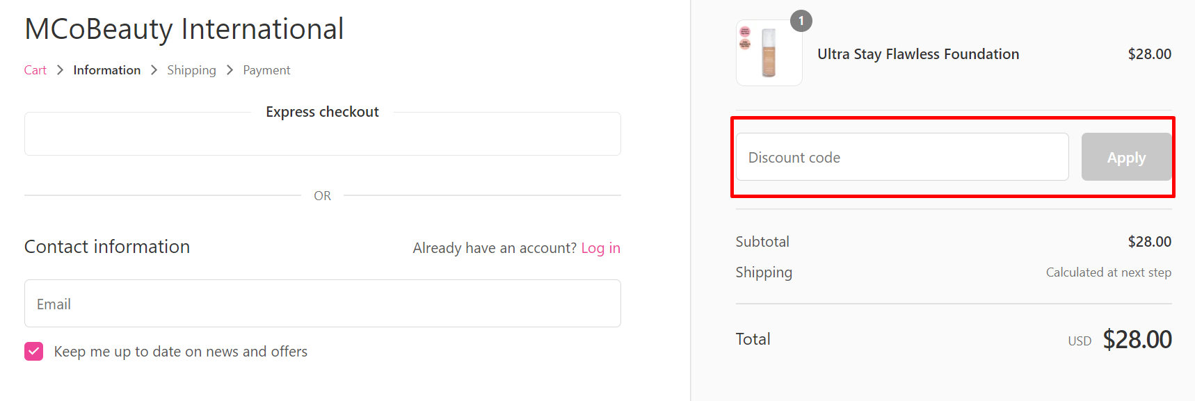 How do I use my MCoBeauty discount code?