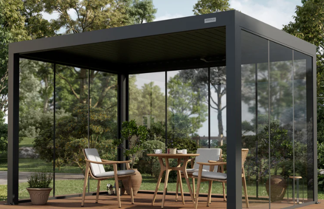 Pergolux Glass Walls S2 mounted on the Pergolux Glass Walls S2