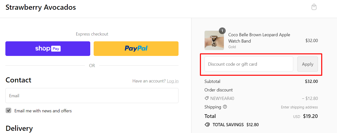 How do I use my Strawberry Avocados discount code?