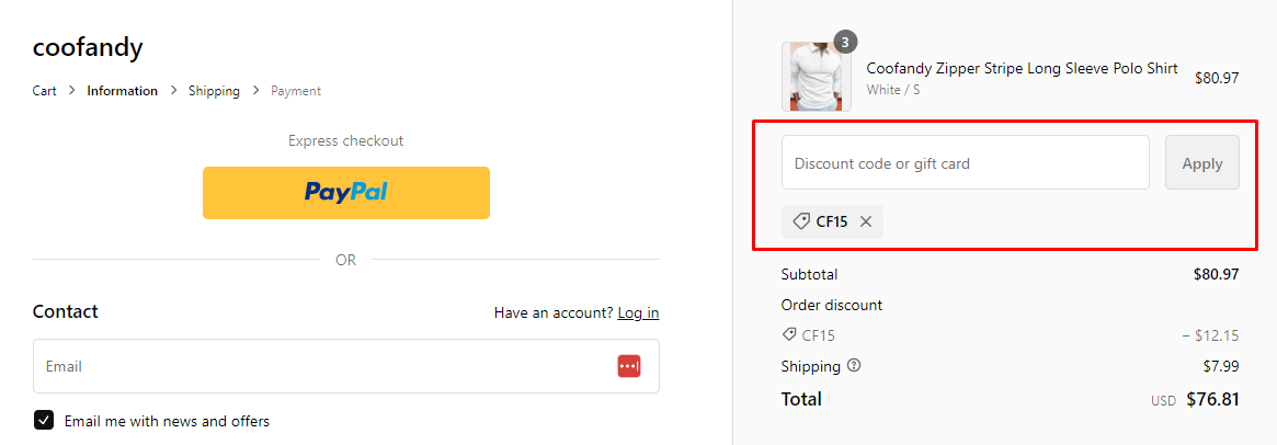 How do I use my Coofandy discount code?