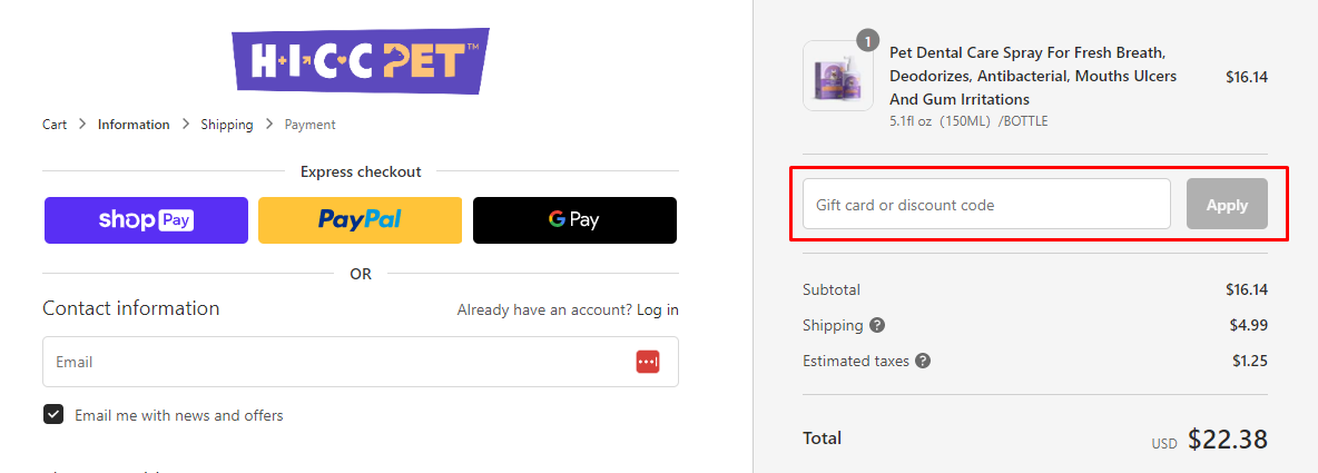 How do I use my HICC PET discount code?