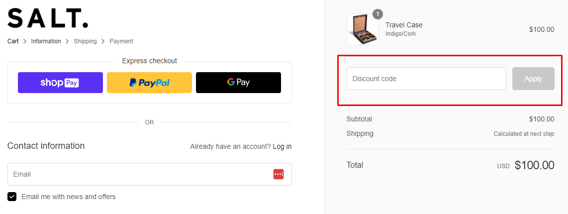 How do I use my SALT. Optics discount code?