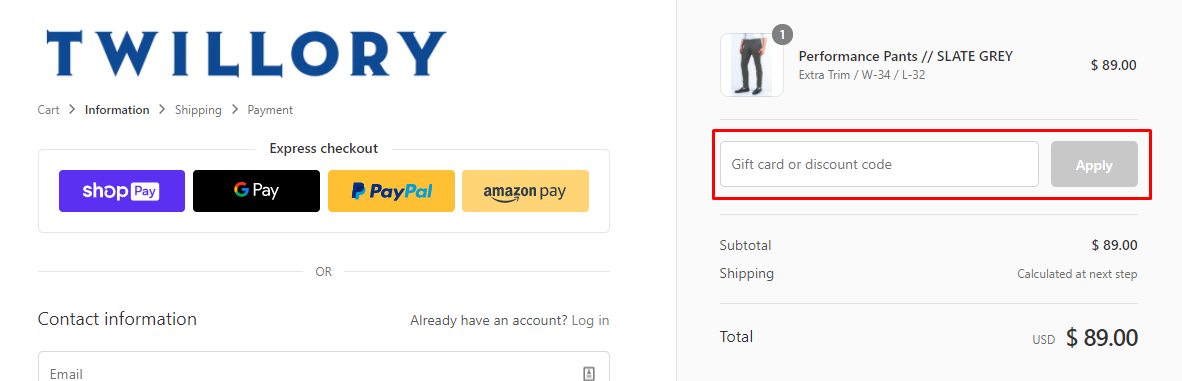 How do I use my Twillory discount code?