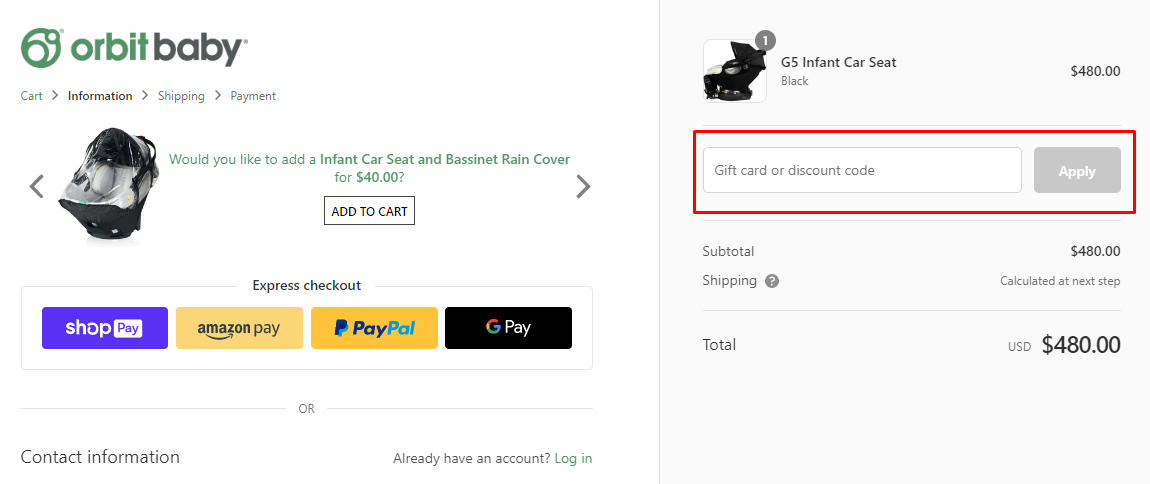 How do I use my Orbit Baby discount code?