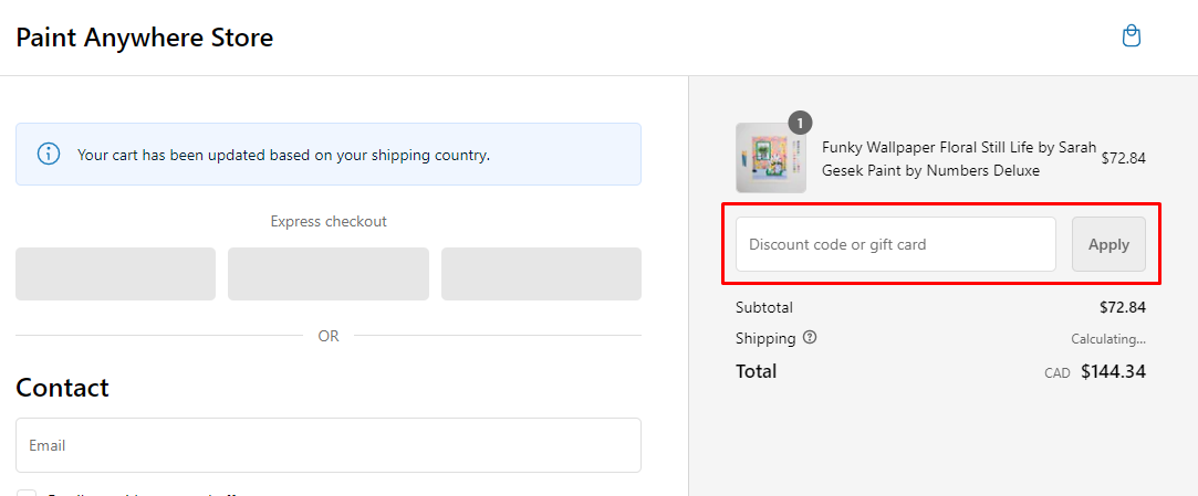 How do I use my Paint Anywhere discount code?