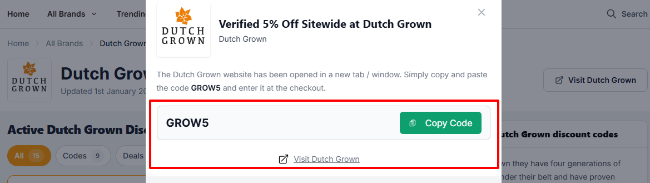 verfied Dutch Grown discout offer code for customers in the UK