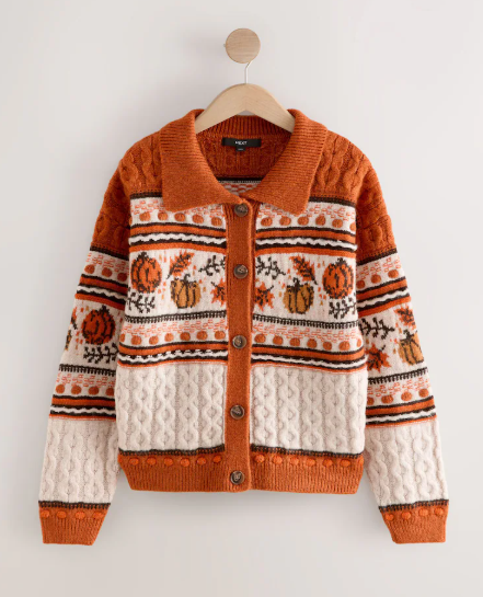 Cardigans for autumn: The Orange Halloween Pumpkin Cable Knit Collar Cardigan