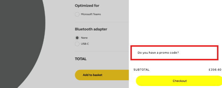Jabra checkout page where to add a promo code