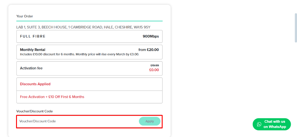 The checkout page showing where to apply your 4th Utility voucher code