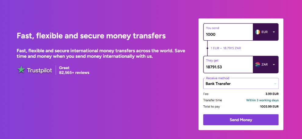 Select the recipient country and input the amount you want to send