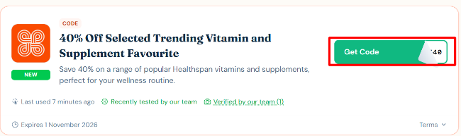 Some of our Healthspan verified discount codes to use on your purchase