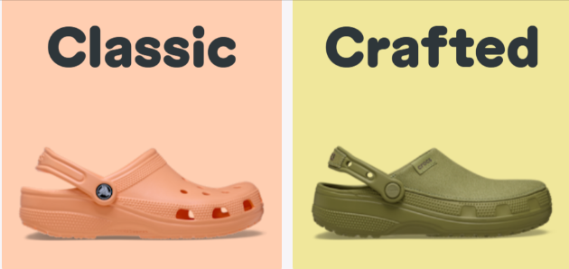 Crocs classic and crafted footwear in the olive & orange