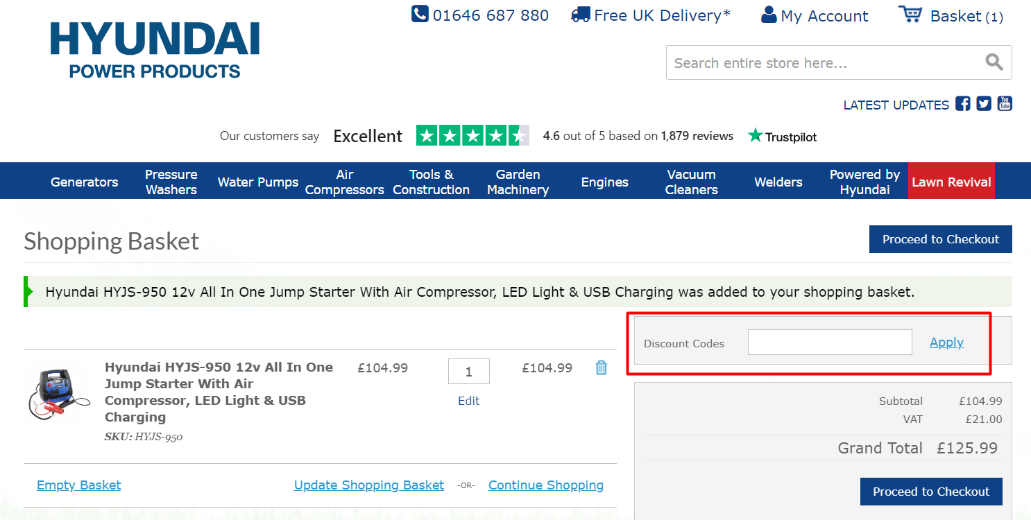 How do I use my Hyundai Power Products discount code?