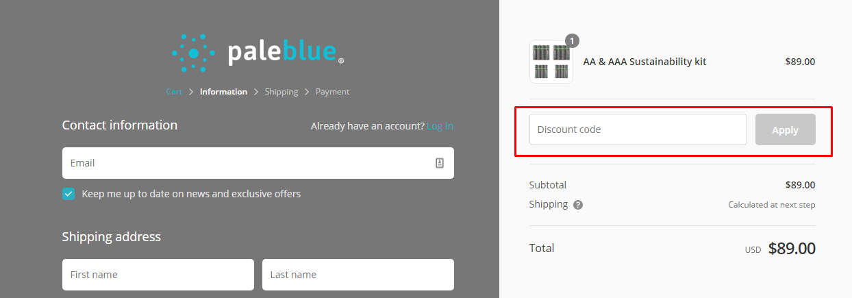 How do I use my Pale Blue discount code?