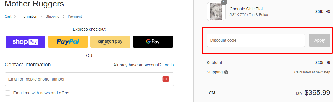 How do I use my Mother Ruggers discount code?