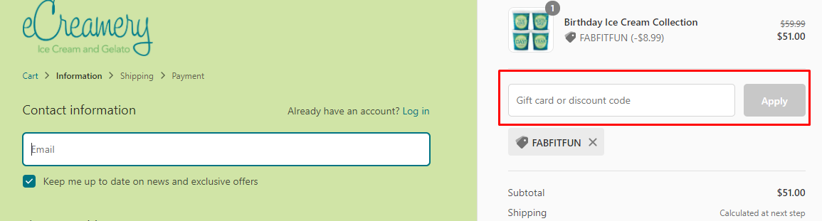 How do I use my eCreamery coupon code?