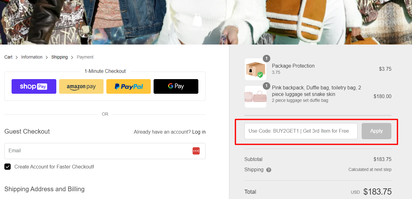 How do I use my Tote&Carry discount code?