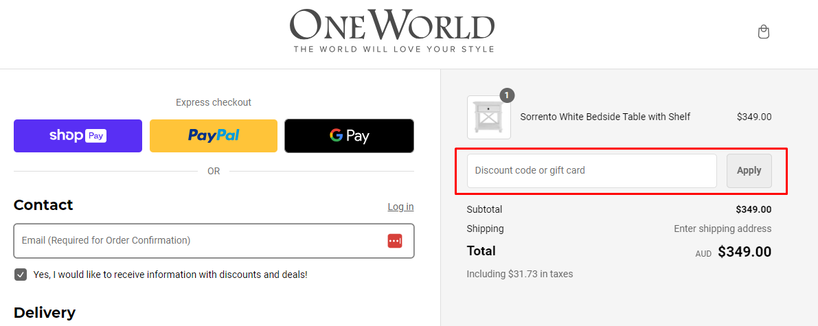 How do I use my ONEWORLD discount code?