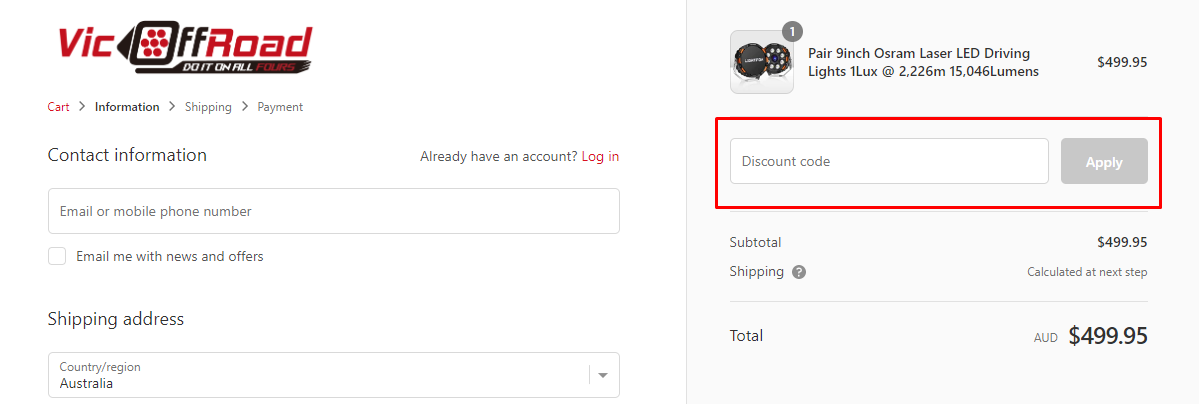 How do I use my VicOffroad discount code?