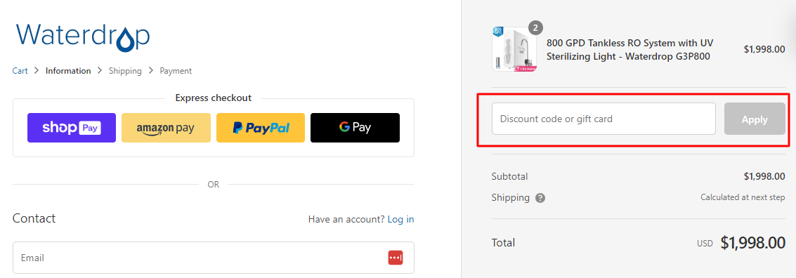 How do I use my Waterdropfilter discount code?