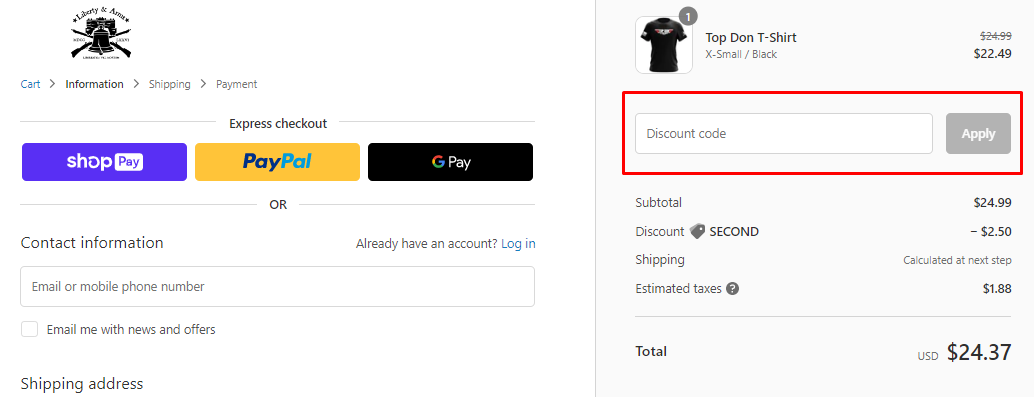 How do I use my Liberty & Arms discount code?