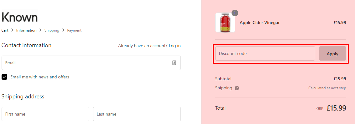 How do I use my Known Nutrition discount code?