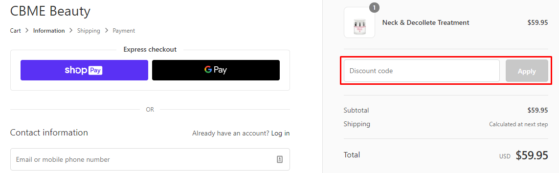 How do I use my CBme Beauty discount code?