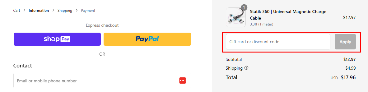 How do I use my Statik discount code?