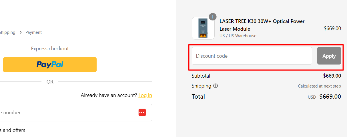 How do I use my LASER TREE discount code?
