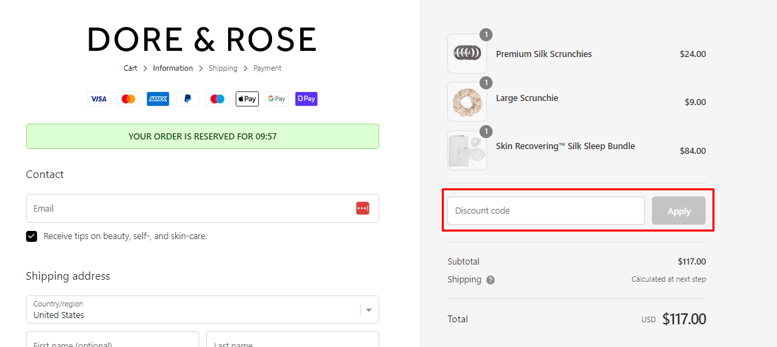 How do I use my Dore & Rose discount code?