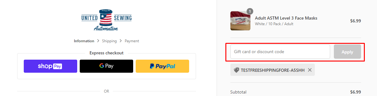 How do I use my United Sewing discount code?