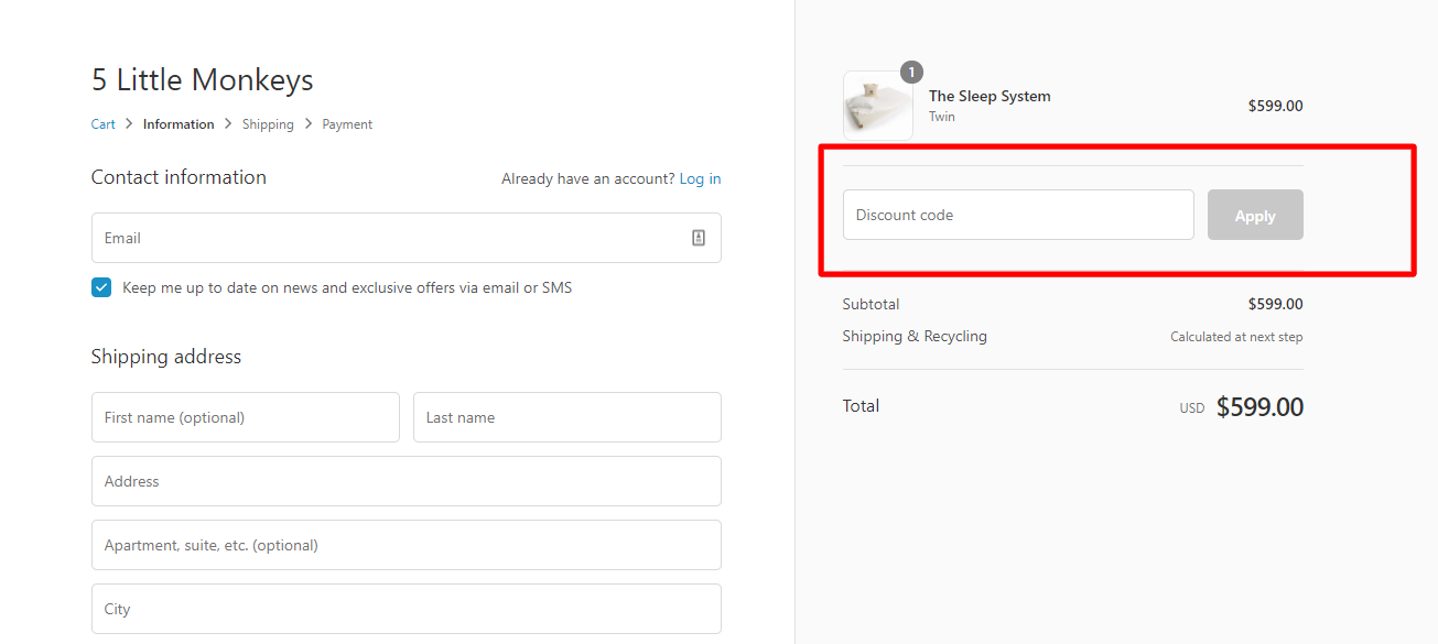 How do I use my 5 Little Monkeys discount code?
